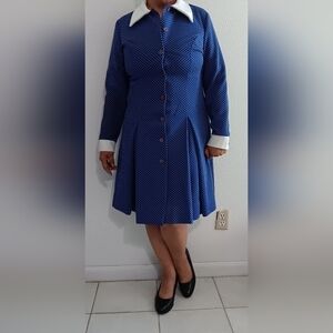 Vintage SEARS The Fashion Place Blue  The Shirtdress vintage polka dot size S-M